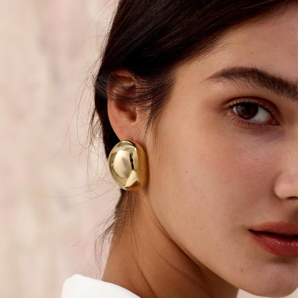 Elegant 14K Gold Plated Chunky Earrings Set - 2 Pairs for Stylish Women - Picture 5 of 8
